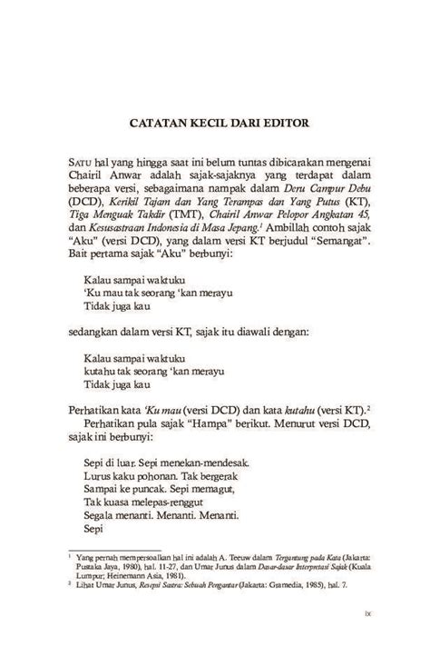 Nilai dan pengajaran (sajak tingkatan 1) nilai simpati. Sajak Chairil Anwar Aku - Koleksi Puisi