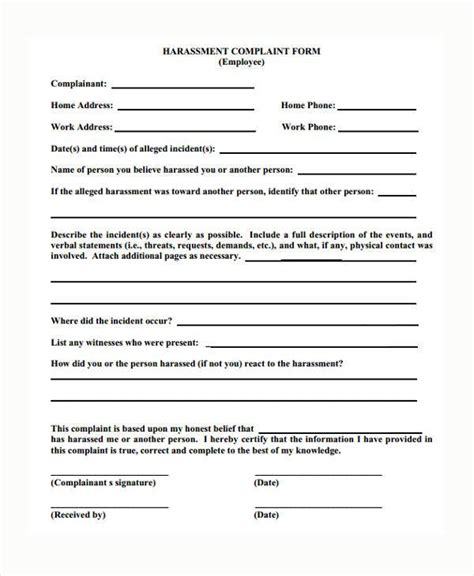 Workplace Harassment Complaint Form Template Card Template