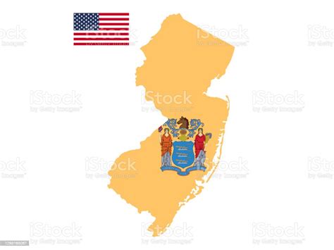 Vetores De Mapa De Nova Jersey E Bandeira Com Bandeira Americana E Mais