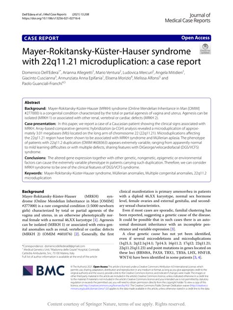 Pdf Mayer Rokitansky Küster Hauser Syndrome With 22q1121