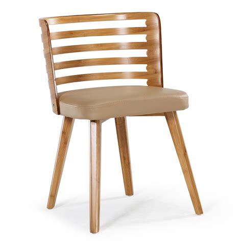 Chaise design bois naturel et simili crème Rouby  Lot de 2