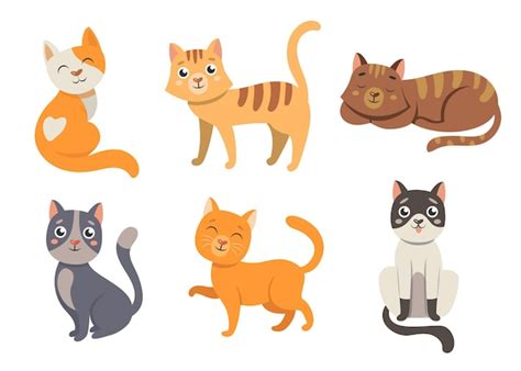 Free Vector Cute Cat Cartoon Characters Illustrations Set Cats With