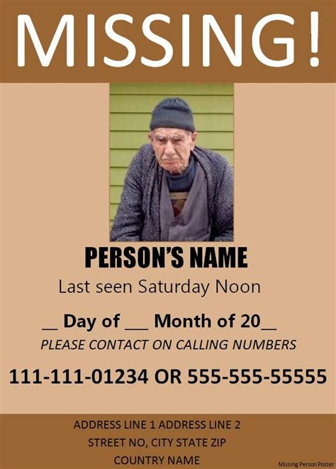 missing person poster template poster template free missing posters poster template