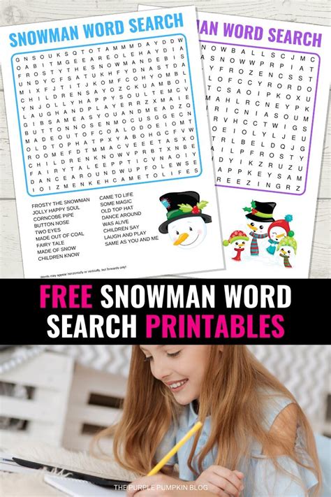 Nine Free Printable Snowman Word Search Puzzles Easy Medium Hard