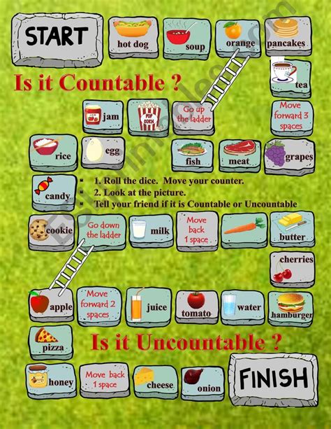 Countable And Uncountable Nouns Board Game Esl Worksheet By