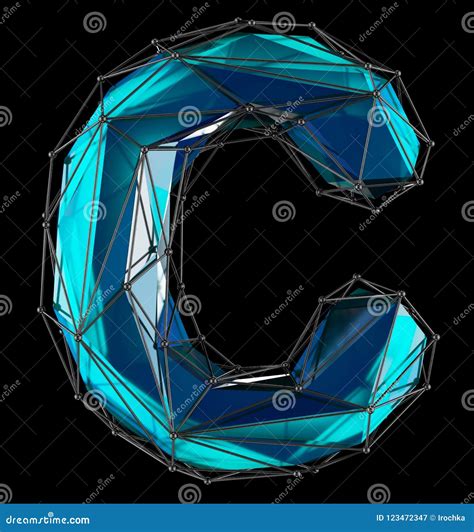 Low Poly Alphabet Letter C Blue Color Isolated Black Stock