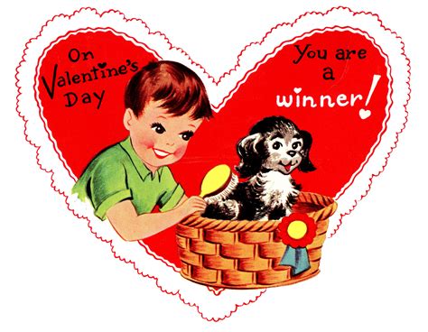 Retro Valentines Graphic Cute Boy With Pup The Graphics Fairy