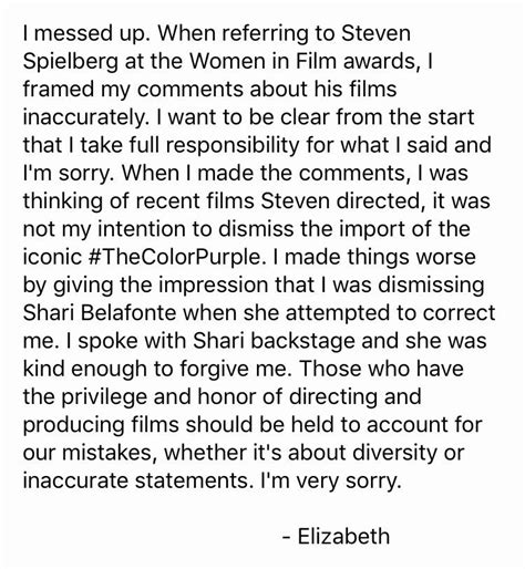 Elizabeth Banks Apologises For Criticising Steven Spielberg Over Lack