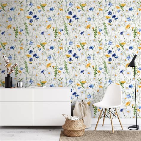 Peel And Stick Wallpaper Custom Home Decor Blue And Yellow Etsy