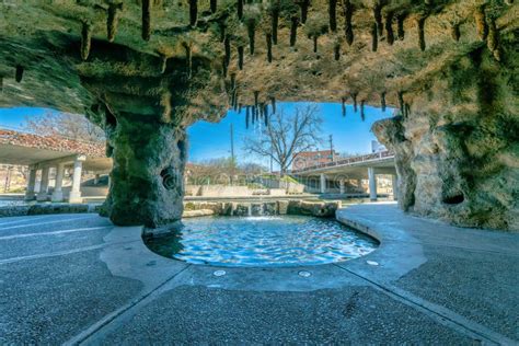 Downtown San Antonio Texas Manmade Cave With Fountain At River Walk