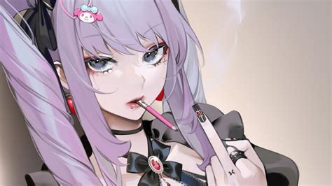 82946 Anime Girl Smoking Purple Hair 4k Wallpaper