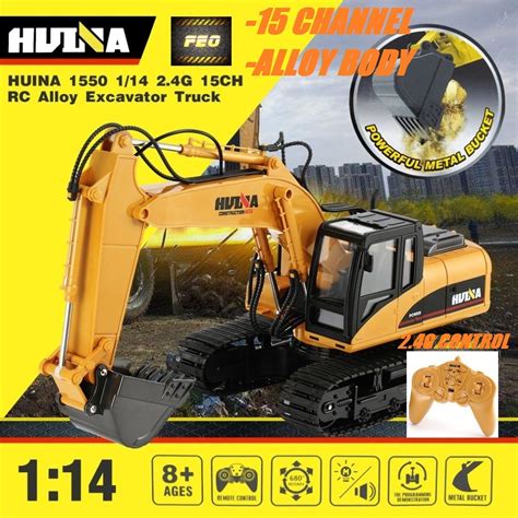 Feo Rc Excavator Alloy Huina 1550 114 15ch 680 Degree Rotation Bucket