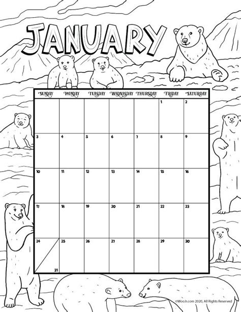 Download our free printable monthly calendar templates for february 2021 in word, excel and pdf formats. January 2021 Printable Calendar Page | Woo! Jr. Kids ...
