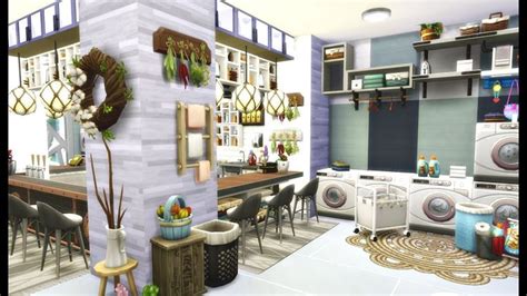 Laundromat And Cafe Sims 4 Speed Build Sims 4 Houses Sims 4 Sims