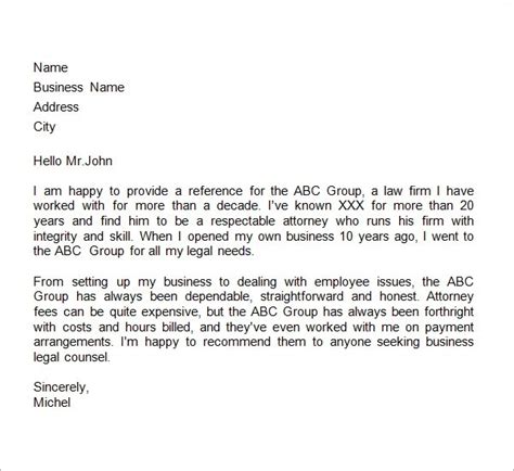 Business Reference Letter Template
