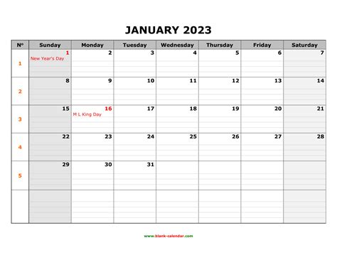Free Printable Calendar 2023 With Space To Write