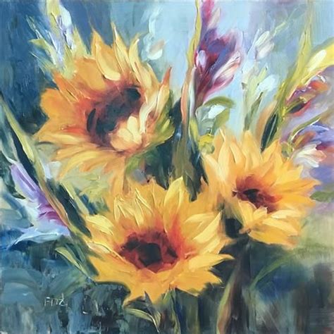 Daily Paintworks Three Sunflowers Original Fine Art For Sale