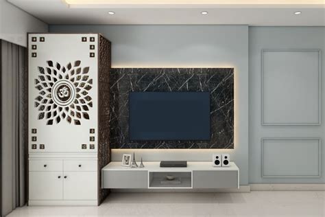 Compact Tv Unit Design With Integrated Pooja Unit Livspace