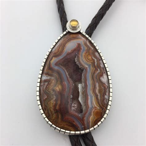 Handmade Crazy Lace Agate Sterling Silver Bolo Tie Etsy New Zealand
