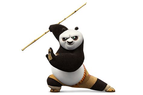 A Cartoon Panda Holding A Bamboo Stick In Its Right Hand And Standing