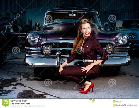 Pin Up Girl In Retro Car Stock Photo Image 48213211
