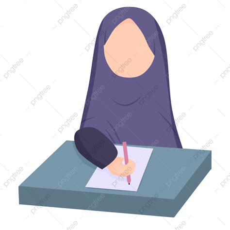Ilustrasi Muslim Perempuan Sedang Menulis Jilbab Penulisan Belajar