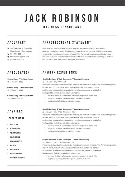 Free Business Consultant Cv Resume Template Resume Template Word Cv