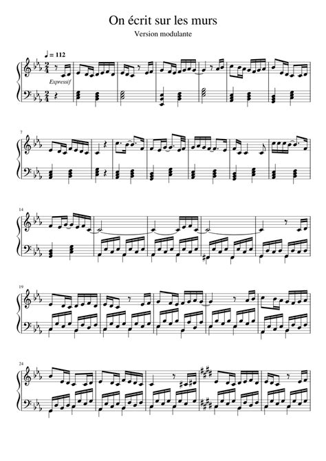 On écrit Sur Les Murs Version Modulante Sheet Music For Piano Solo