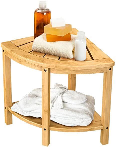 Bamfan Bamboo Corner Shower Bench Waterproof Stool With Space Efficient