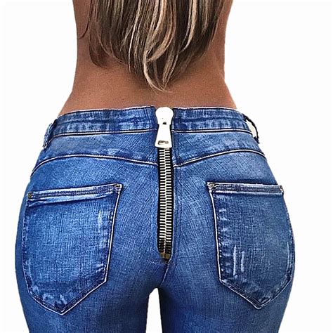 2018 Push Up Jeans For Women Zipper Back Jeans Pants Sexy Butt Lifter