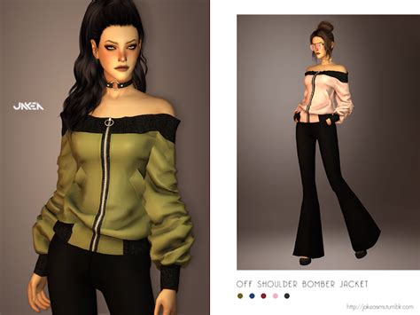Sims 4 Ccs The Best Off Shoulder Bomber Jacket By Jakea