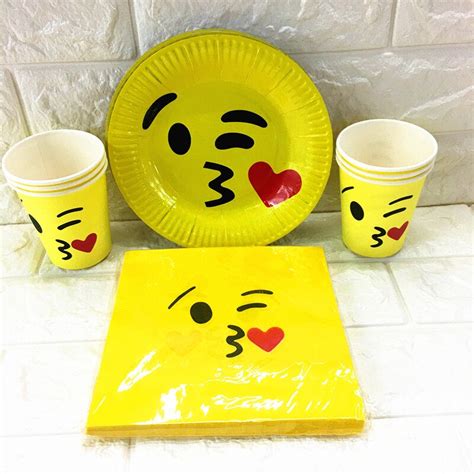 60pcslot Single Emoji Paper Plates Paper Cups Emoji Paper Napkins 20