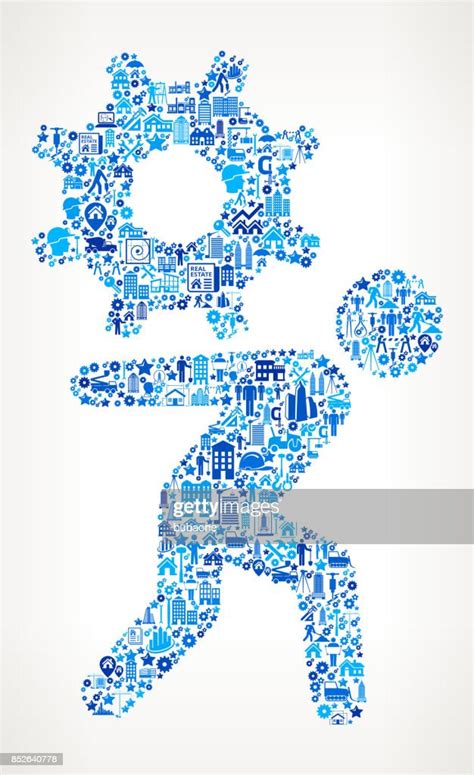 Stick Figure Gear Construction Industry Vector Icon Pattern High Res