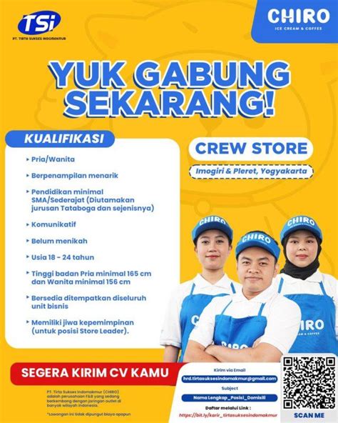 Lowongan Kerja Crew Di Pt Tirta Sukses Indomakmur Chiro Lokerjogja Id