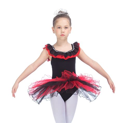 Kids Ballet Tutu Dress Black And Red Cottonlycra Sleeveless Dance