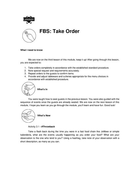 FBS - Educational - FBS: Take Order What I need to know We are now on