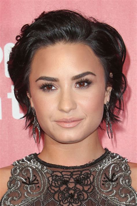 Demi Lovato Wavy Dark Brown Choppy Layers Hairstyle