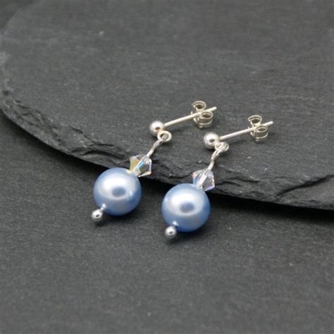 Blue Pearl Earrings Silver Pearl Earrings Sterling Silver Etsy Blue