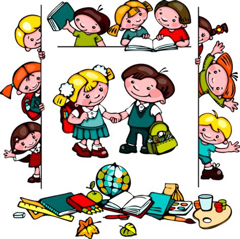 Cartoon School Children Cute Design Vector 02 Free Download