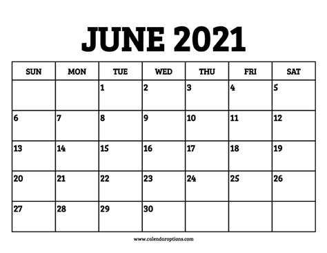 2021 June Calendar Printable Free Printable Calendar 2021