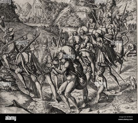 Theodor De Bry The Spanish Conquistadors Using Natives As Porters And