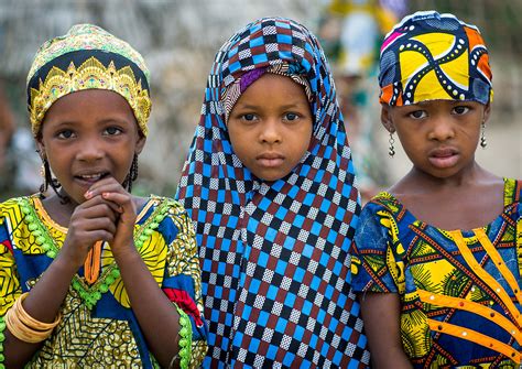 Benin, West Africa, Savalou, three fulani peul tribe girls ...