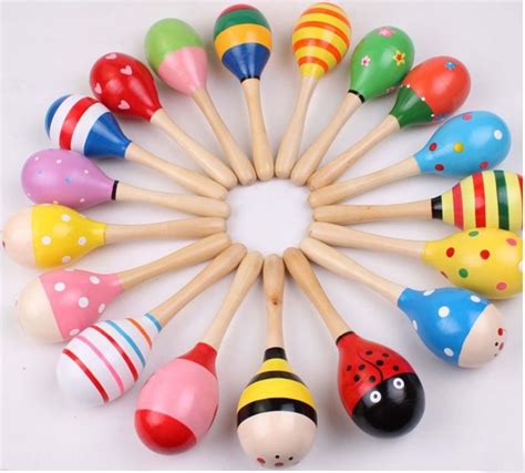 20 Pcslot Colorful Wooden Maracas Baby Child Musical Instrument Rattle