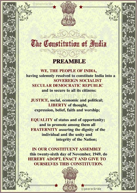 Peacockride Preamble Of Indian Constitution Wall Poster A Poster Paper