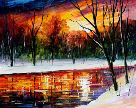 Winter Forest Landscape Art Oil Painting Peinture Par Leonid Afremov