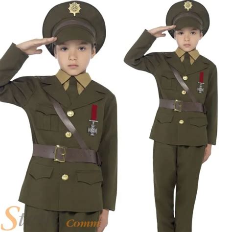 Boys Army Officer Costume Ww2 Wartime Soldier Uniform Book Week Fancy