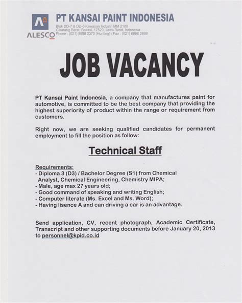 Displayed here are job ads that match your 5. Info Lowongan Kerja AKA Bogor: Job vacancy As Technical ...