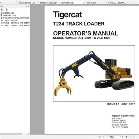 Tigercat Loader T234B 234T7000 234T8000 Operator S Service Manual