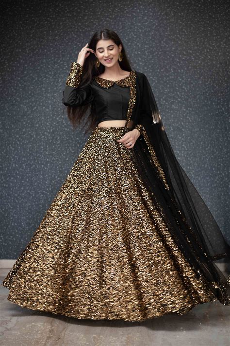 Buy Black And Golden Lehenga Choli Set Online In India Label Shaurya Sanadhya Black And Gold