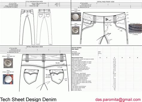 Garment Specification Sheet Fashion Design